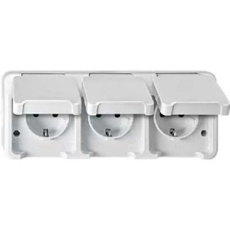 Тройная розетка Schuko, светло-серый - Электрическая розетка MEG2390-8029