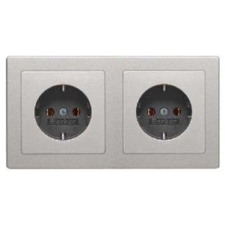 Комбинированная розетка Schuko. 2x алюминиевые/лакированные с рамкой - электрическая розетка 47206084