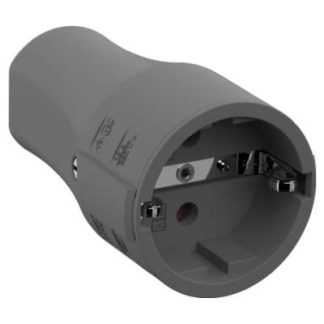 2-контактный монтажный разъем + большой заземляющий контакт - разъем Schuko, пластиковый, серый, 960.303