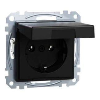 Розетка с откидной крышкой - Защитный контакт вилки, черная, MEG2311-0403