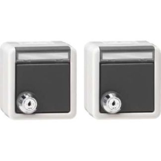 Комплект из 2 замков SCHUKO KD + BSF WG AP - Защитный контакт для розетки, серый, артикул 456030.