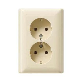 Двойная розетка Schuko, кремово-белая глянцевая, без зажима - Электрическая розетка 078801