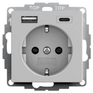 Розетка + USB, серая - Защитный контакт розетки, серый 2459015