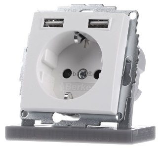 Розетка SCHUKO/USB S.1, белый металлик - Электрическая розетка 48031909