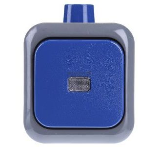 Переключатель-качелька с нормально разомкнутым контактом, однополюсный, для поверхностного монтажа - Кнопочный однополюсный (нормально разомкнутый), синий...