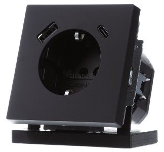 Розетка SCHUKO/USB-A+C Safety+ - Защитный контакт розетки, черный, 20 шт. EUCB2USBAC-45M