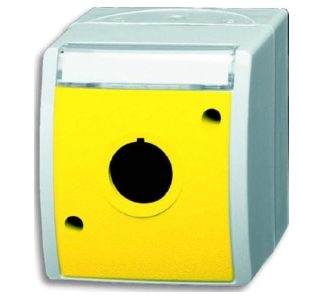 Пустой корпус серо-сине-зеленого цвета. Желтая крышка, описание. - Корпус для поверхностного монтажа, 1-секционный, желтый, 253...