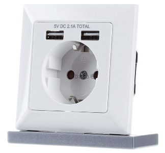 2x USB розетки безопасности - 2x USB блок питания белого цвета DA-70613