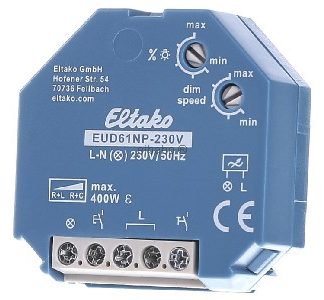 Универсальный диммер без N для нагрузки R+L+C. - Встраиваемый диммер 0...400VA EUD61NP-230V