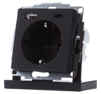 Розетка + USB, черная - Защитный контакт розетки, черный 2459005