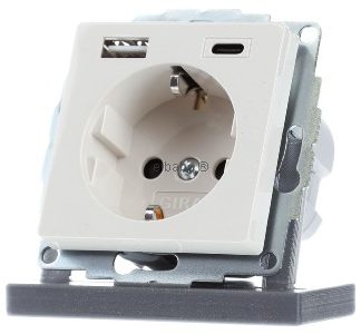 Розетка + USB, кремово-белый цвет - Защитный контакт розетки 245901
