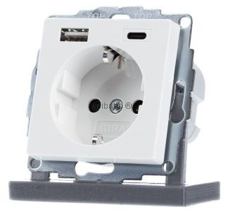 Блок питания SCHUKO USB, двухсторонний, чисто белый - защитный контактный разъем 245903