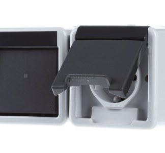 Горизонтальный комбинированный выключатель. Выкл/Переключить. Серый. AP - Комбинированный выключатель/розетка...