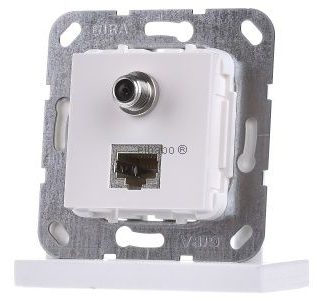 Модульный разъем RJ45 Cat6A чисто белого цвета для спутникового телевидения (SAT F) и RJ45 — базовый модульный разъем 569703