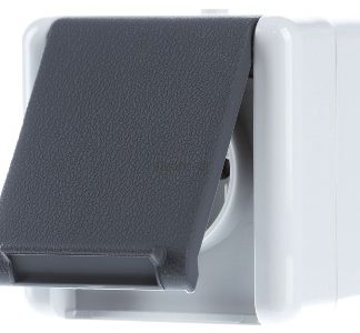 Розетка накладного монтажа с откидной крышкой, степень защиты IP44, серая - электрическая розетка 820 Вт.