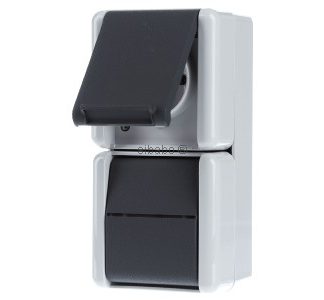 Комбинированный выключатель и розетка с откидной крышкой, степень защиты IP44, антрацитово-серый, 876 Вт.