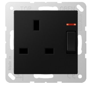 Розетка с выключателем и переключателем управления - британский стандарт, черная A 317...