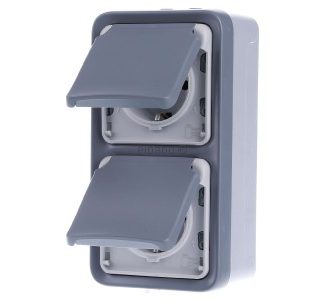 Двухпозиционная накладная розетка Schuko, серая, 16 А, 250 В, степень защиты IP55 - Электрическая розетка 69744