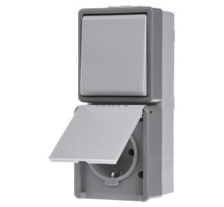 Розетка Delta Plus с откидной крышкой, вертикальная, степень защиты IP44, серая, 5TA4816