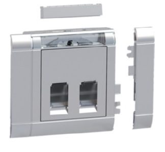 Данные монтажного комплекта: 2 разъема RJ45 типа 04, алюминиевая передняя панель - базовый элемент с полным корпусом GSET...